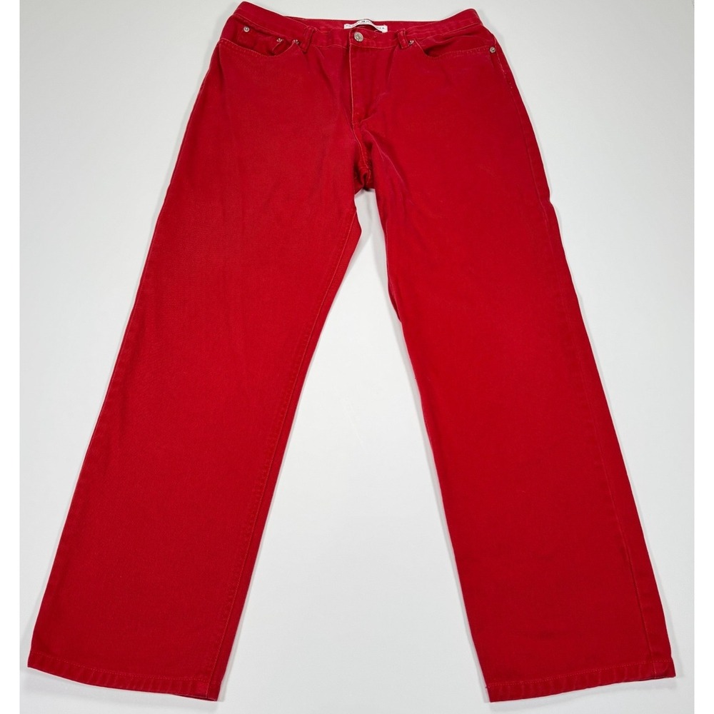 Vintage Tommy Hilfiger Womens Size 12 Red Star Patch Straight Leg Jeans Y2K 2001